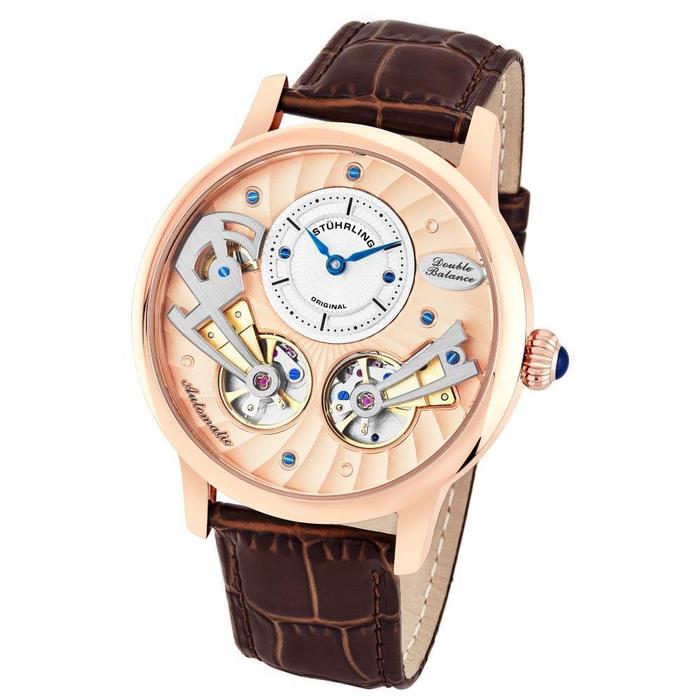 Stuhrling 740 03 Sagittarian Automatic Open Heart Brown Leather Strap Mens Watch