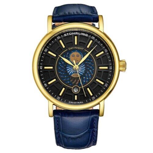 Stuhrling 899 04 Duet Day/ Night Blue Leather Strap Watch