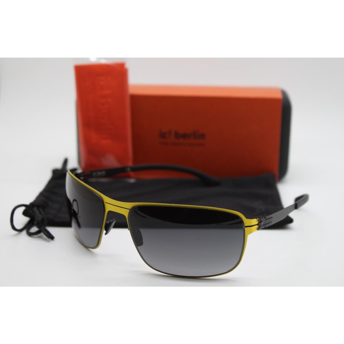 IC Berlin Lance Acid Yellow Black Grey Sunglasses W/case 65-18