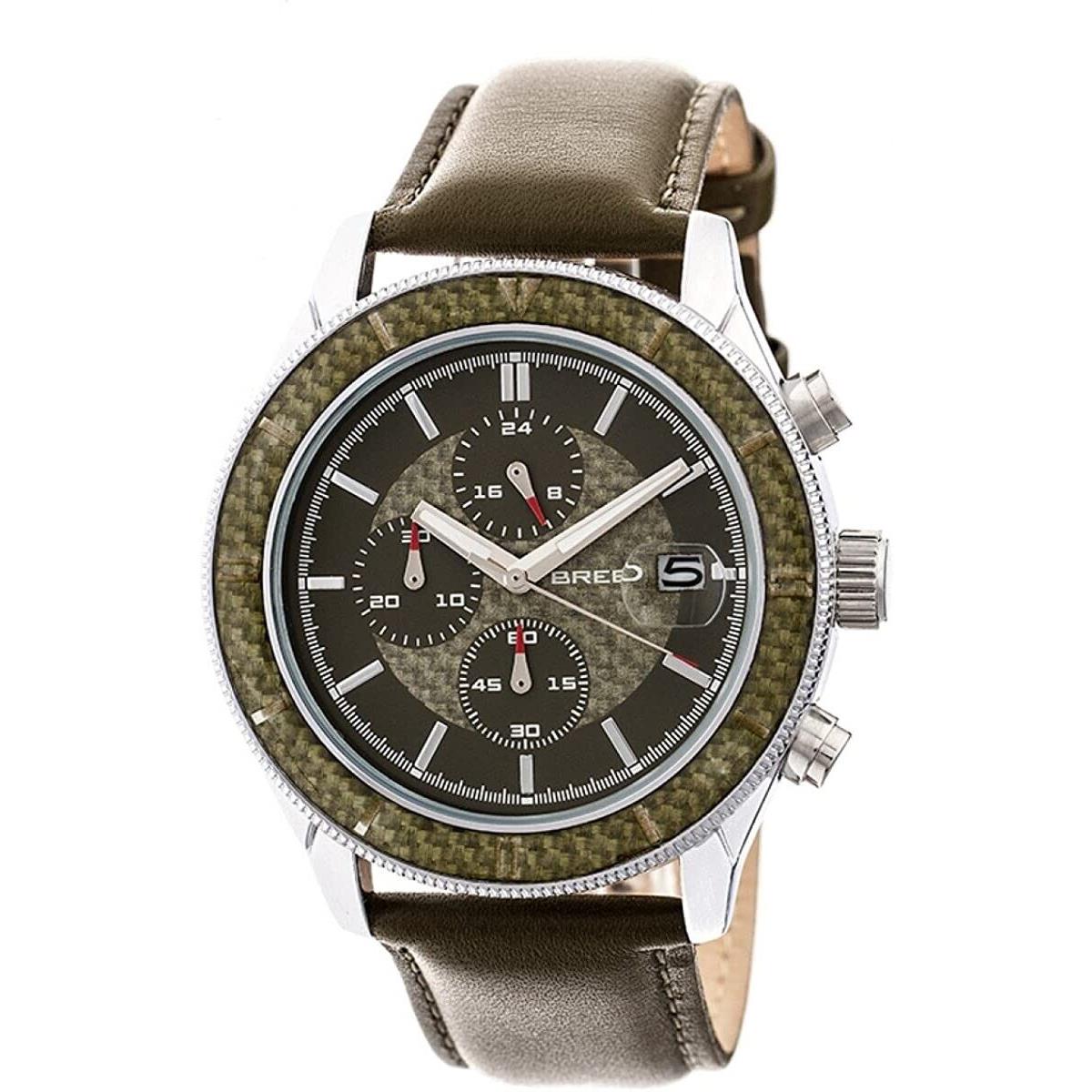 Breed Maverick Chronograph Bracelet Watch W/date Olive/silver/olive/silver 7505