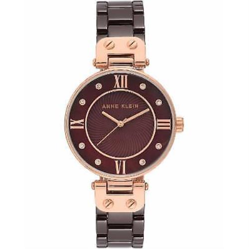 Anne Klein Womens Brown Ceramic Bracelet Watch 34mm - Brown