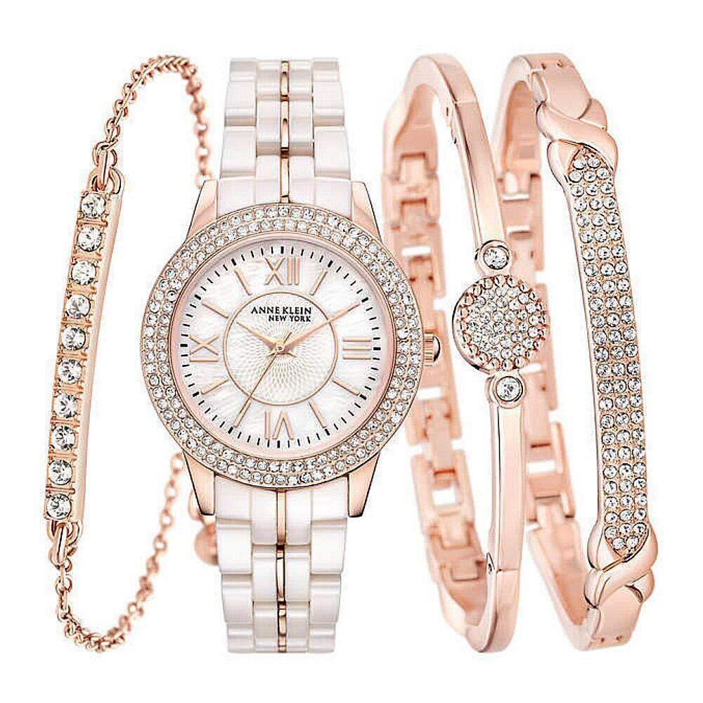 Anne Klein York 12/2298RGST Rose-gold-tone Ceramic Watch Bangle Set