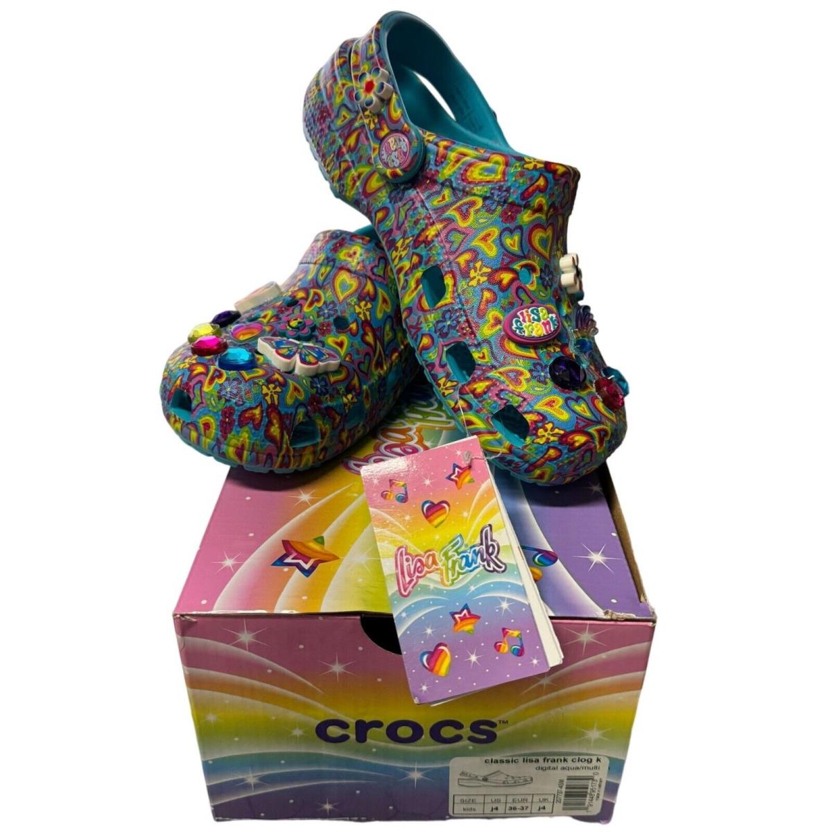 Crocs X Lisa Frank Classic Clogs Junior J4 Womens 6 Blue Hearts Limited Edition