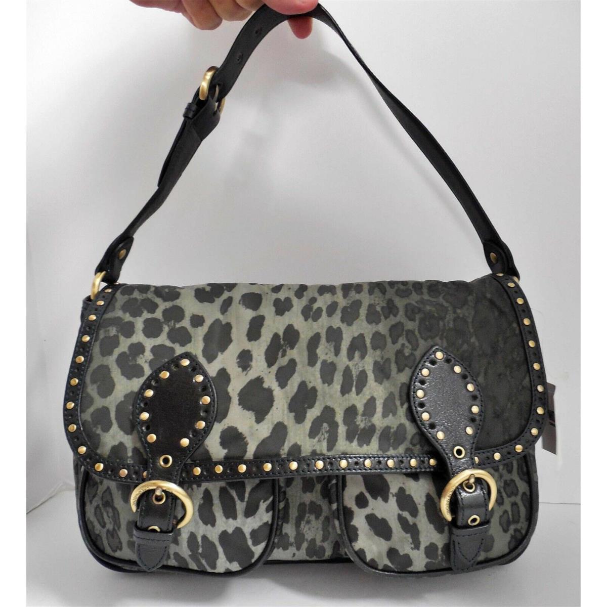 Moschino Chic Gray Black Leopard Nylon Leather Studded Shoulder Bag