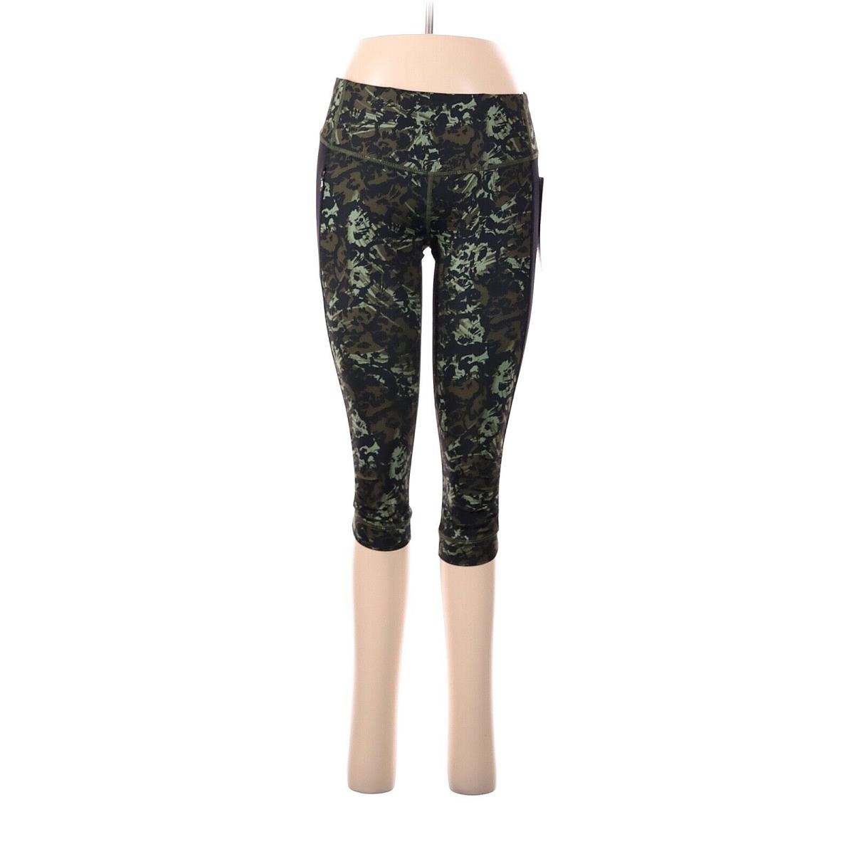 Lululemon Athletica Fleur Sombre Olive Black Stop At Nothing Crop Leggings -us 6