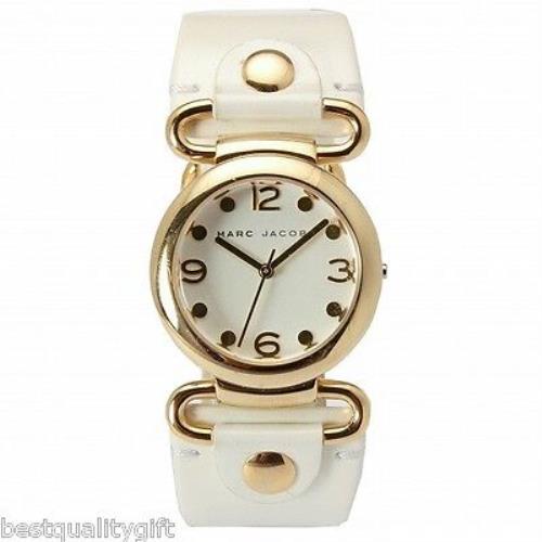 New-marc Jacobs Molly White Cream Leather Strap+gold Tone Dial Watch MBM1108