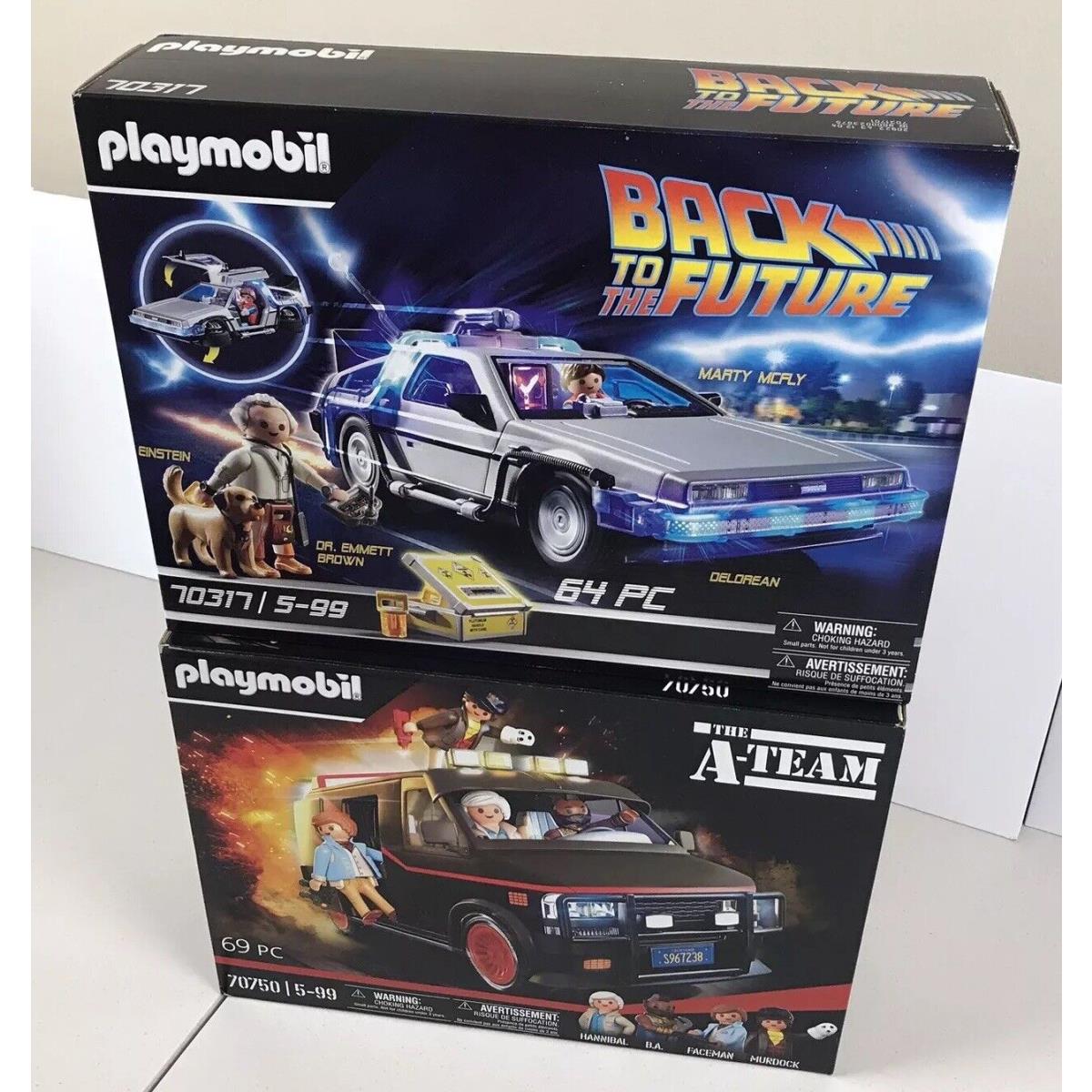 Playmobil- Back to The Future Delorean 70317 70750 A-team Van. Both