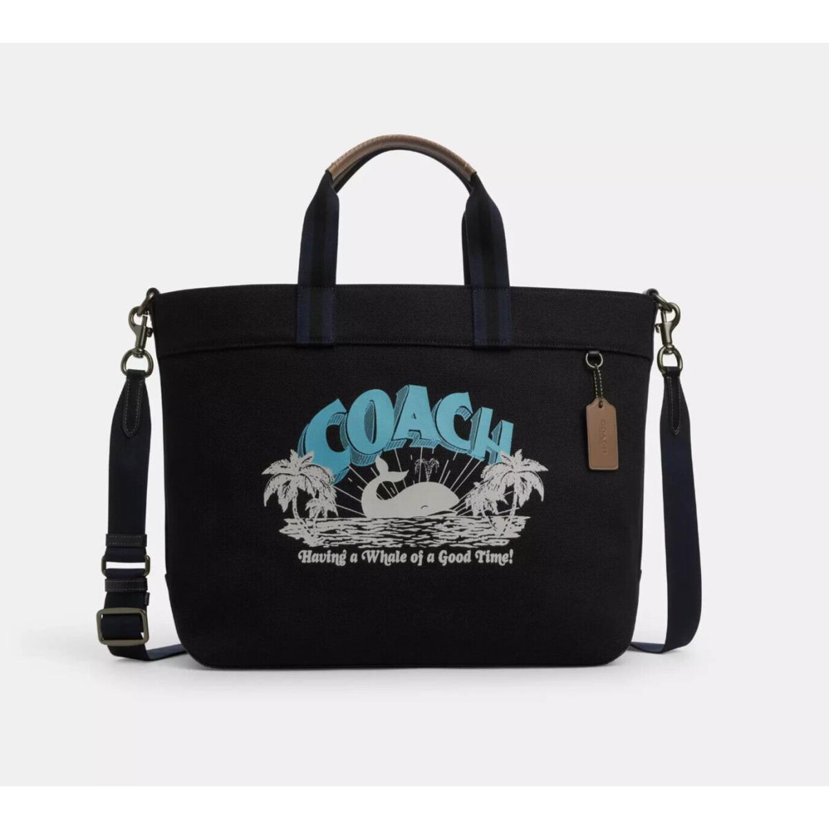 Coach Black Multi Canvas Smooth Leather Whale Graphic Tote Bag 38 CT899 -nwt