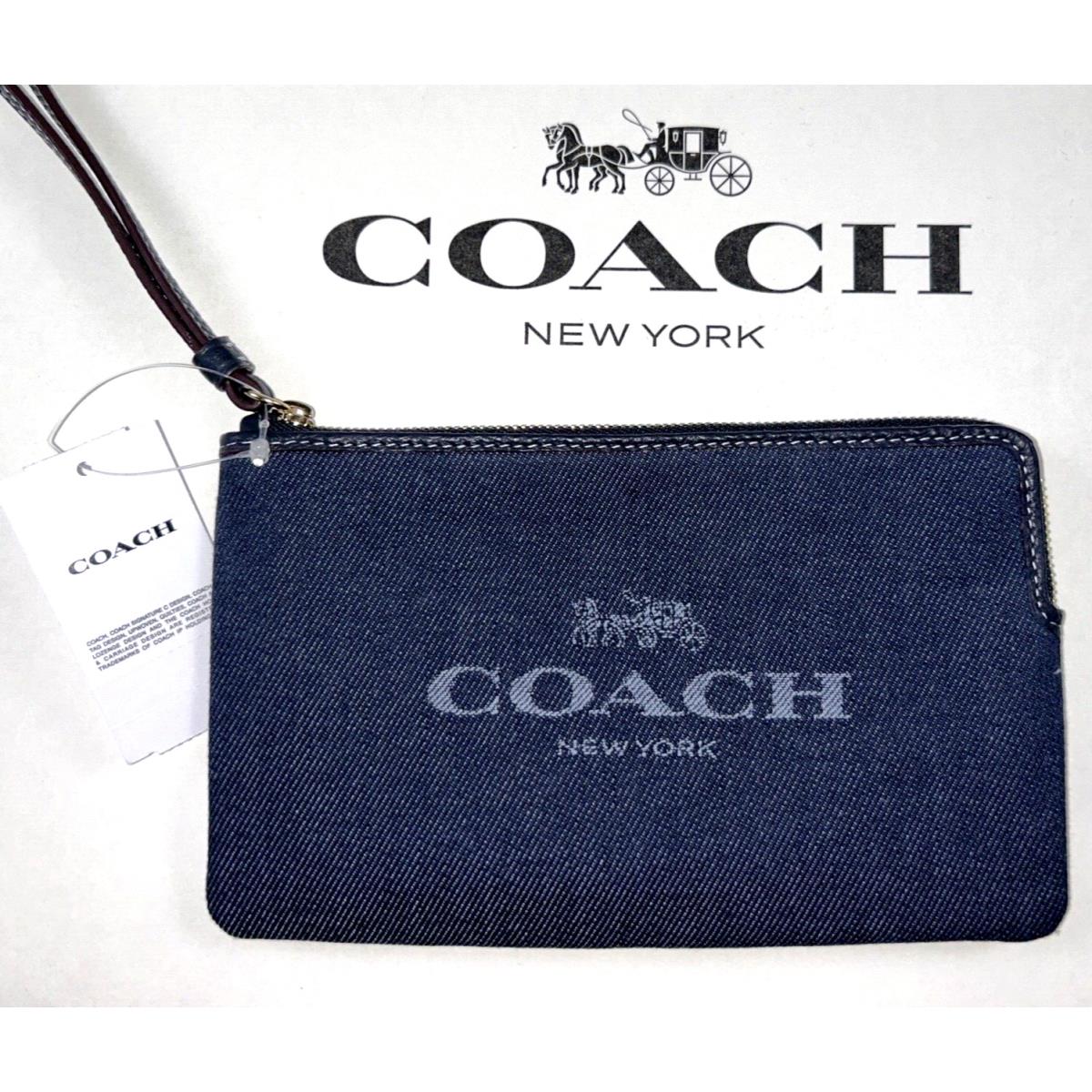 Coach Bag Wristlet 5x8 Woven Denim Logo Leather Strap Corner Zip