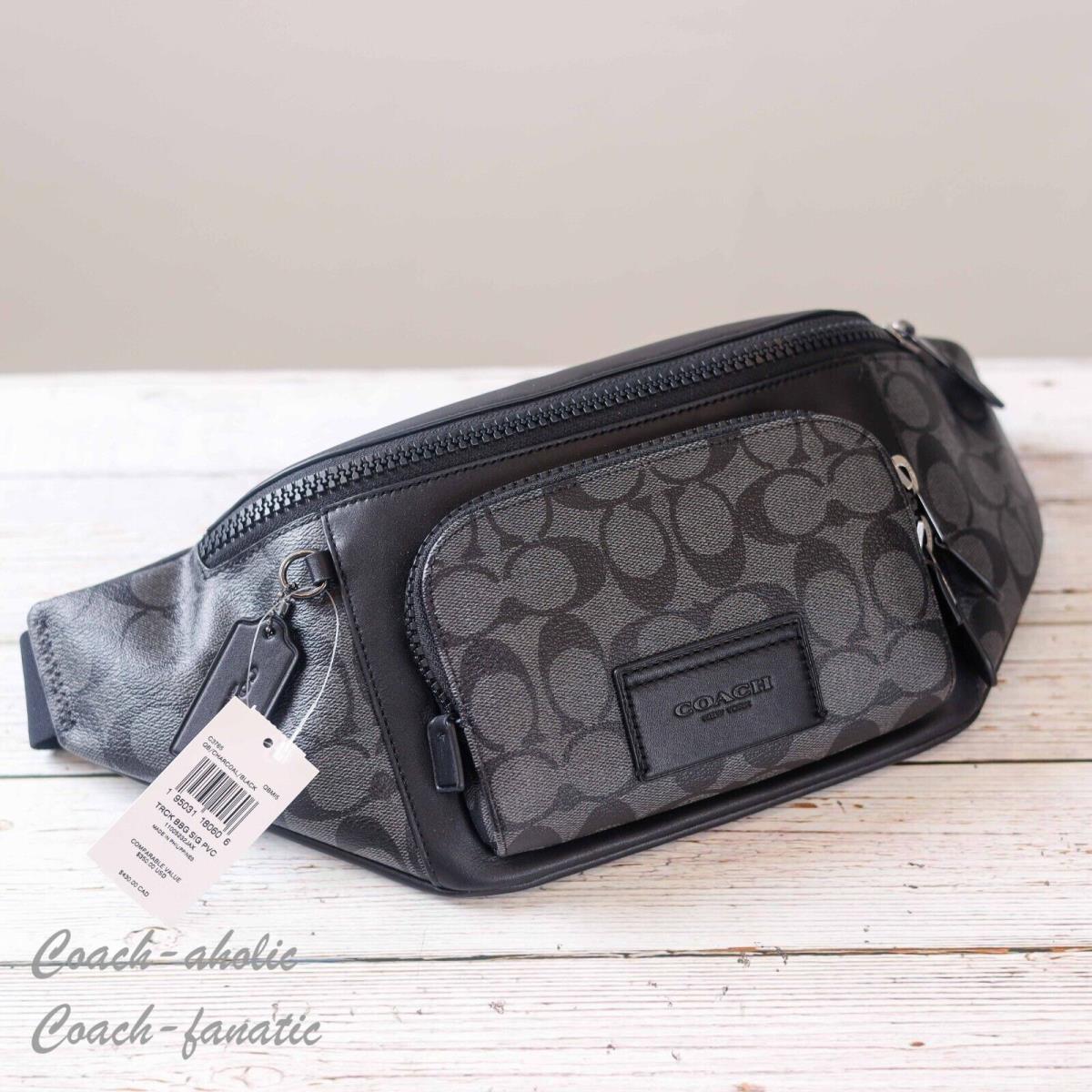 Coach C3765 Track Belt Bag In Signature Canvas in Charcoal/black