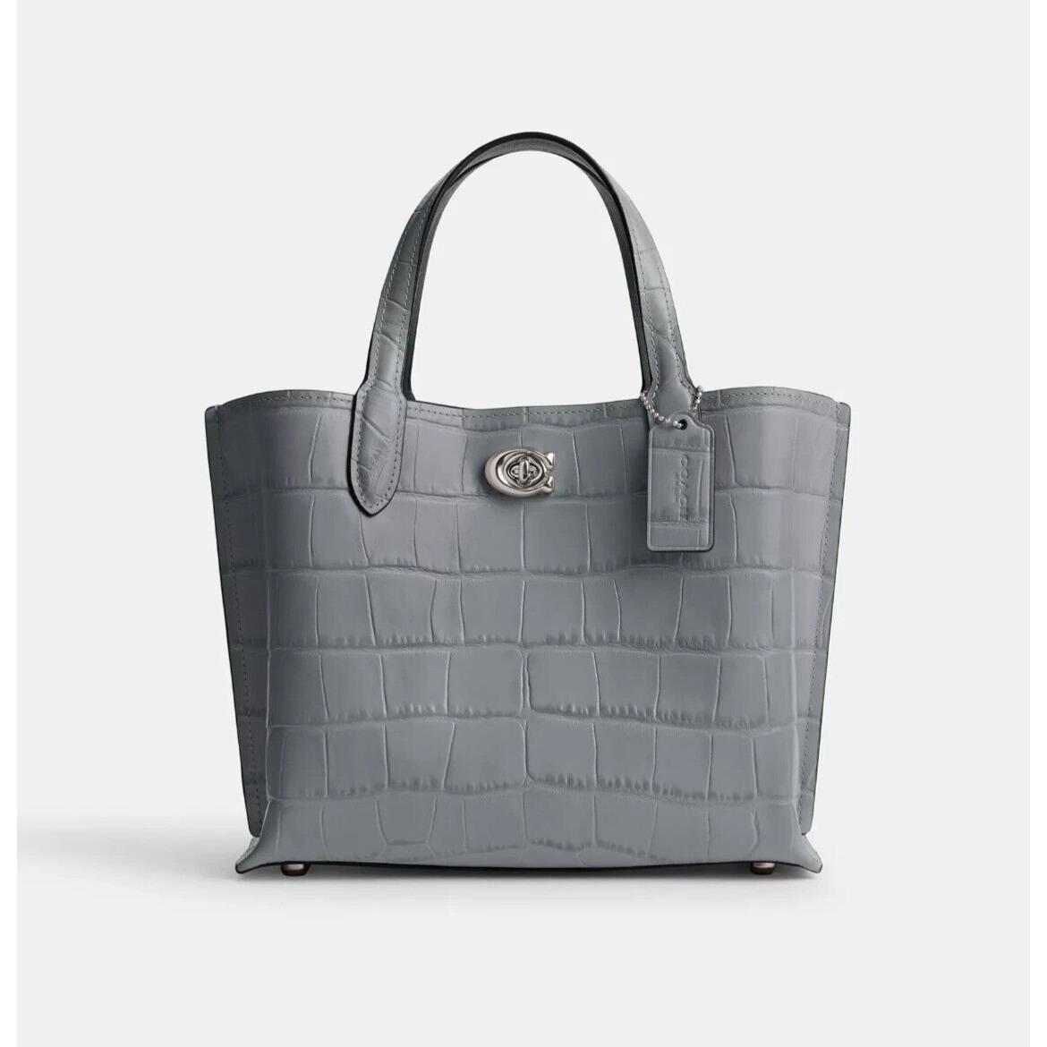 Coach Grey Blue Crocodile-embossed Smooth Leather Willow Tote Bag 24 C8632