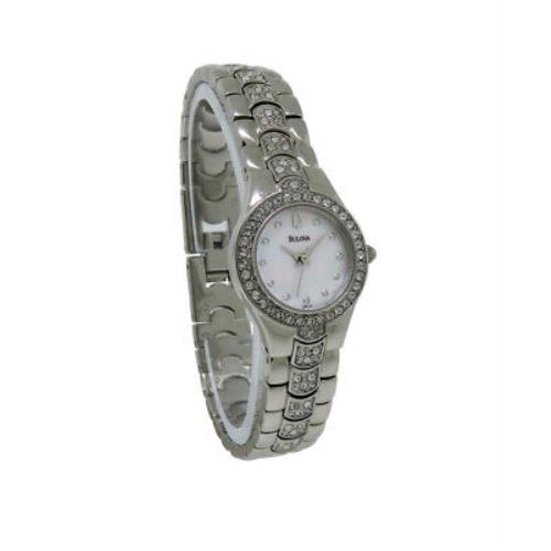 Bulova Crystals 96T14 Women`s Round Mother of Pearl Analog Watch