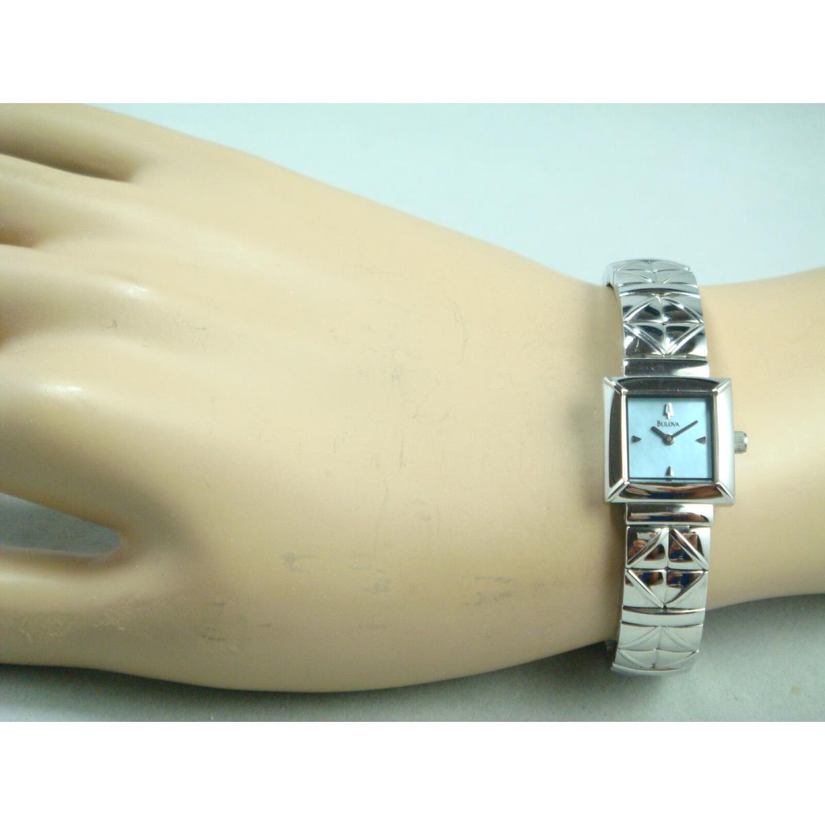 Bulova Silver Tone Women`s Stainless Steel Watch with Beautiful Aqua Blue Dial