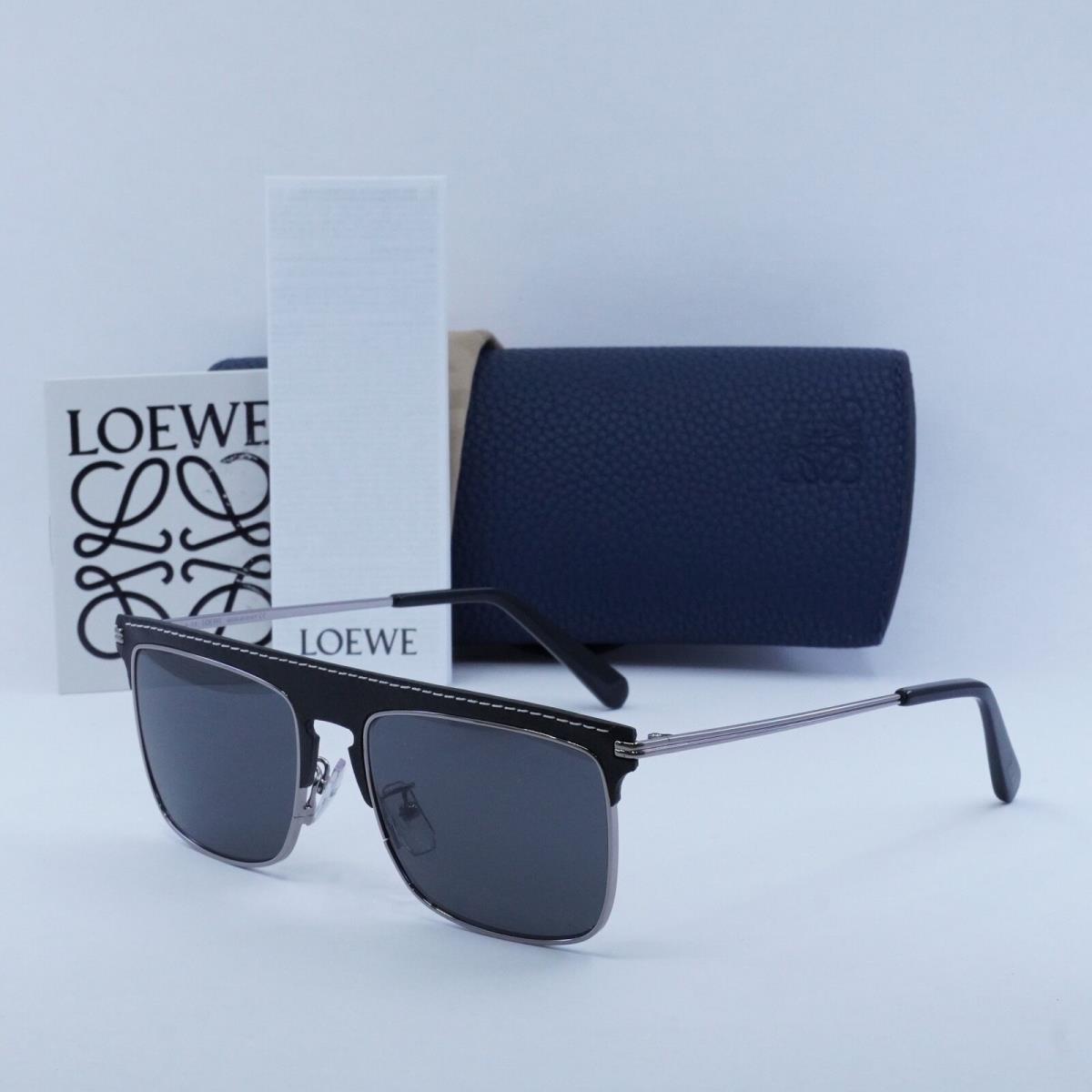 Loewe LW40006U 20A Silver/black Leather/smoke 56-18-145 Sunglasses