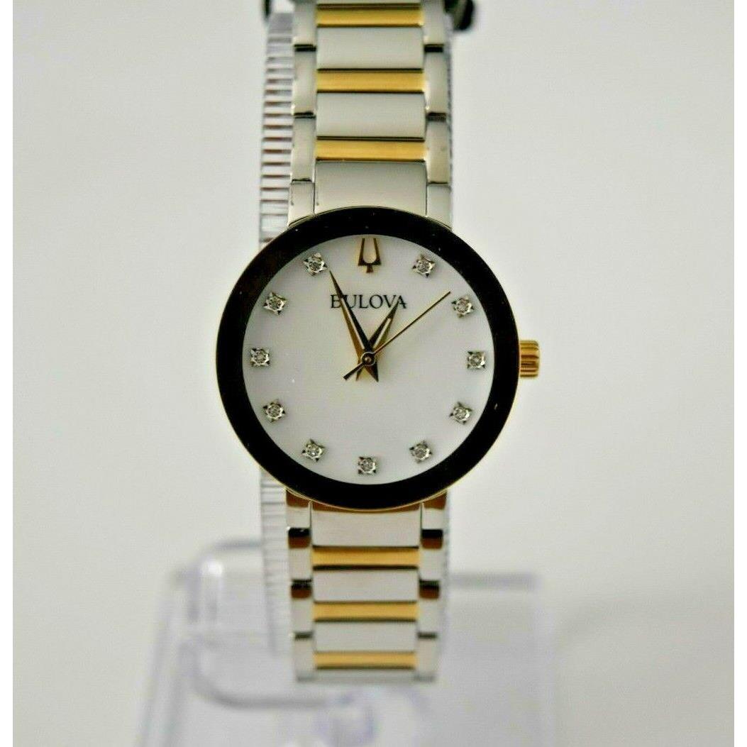 Bulova Women`s Two Tone White Mop Diamond 98P180 Watch