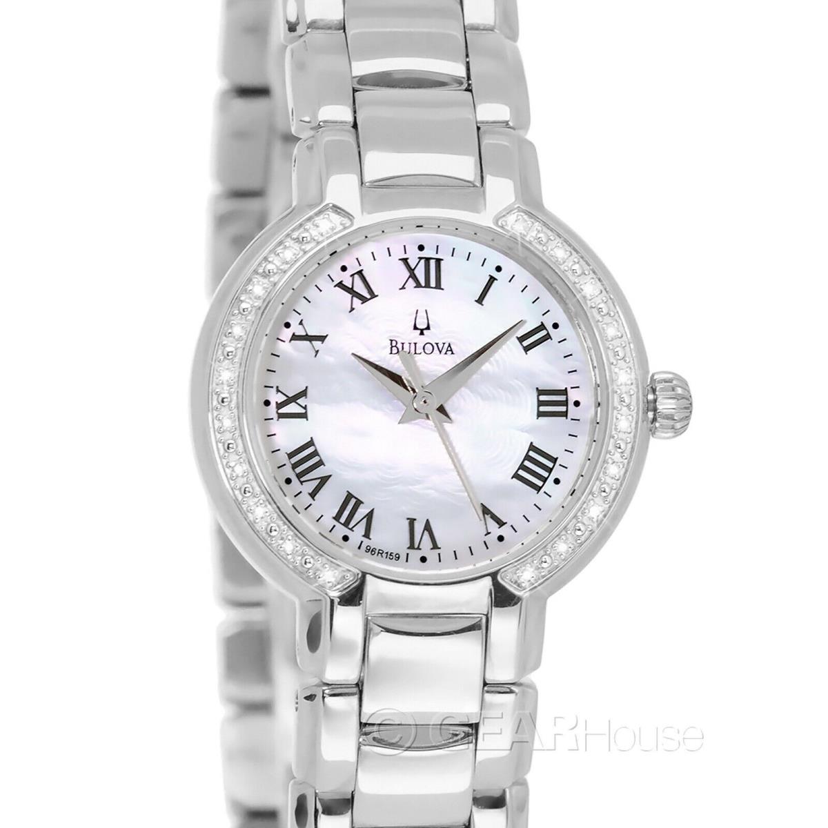 Bulova Womens 20 Diamonds Dress Watch Mop Dial Silver Stainless Steel Band - Dial: White, Band: Silver, Bezel: Silver