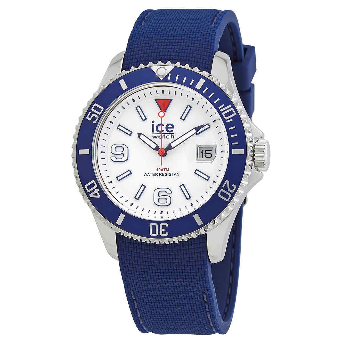 Ice Watch Quartz White Dial Unisex Watch 020378 - Dial: White, Band: Blue, Bezel: Silver-tone