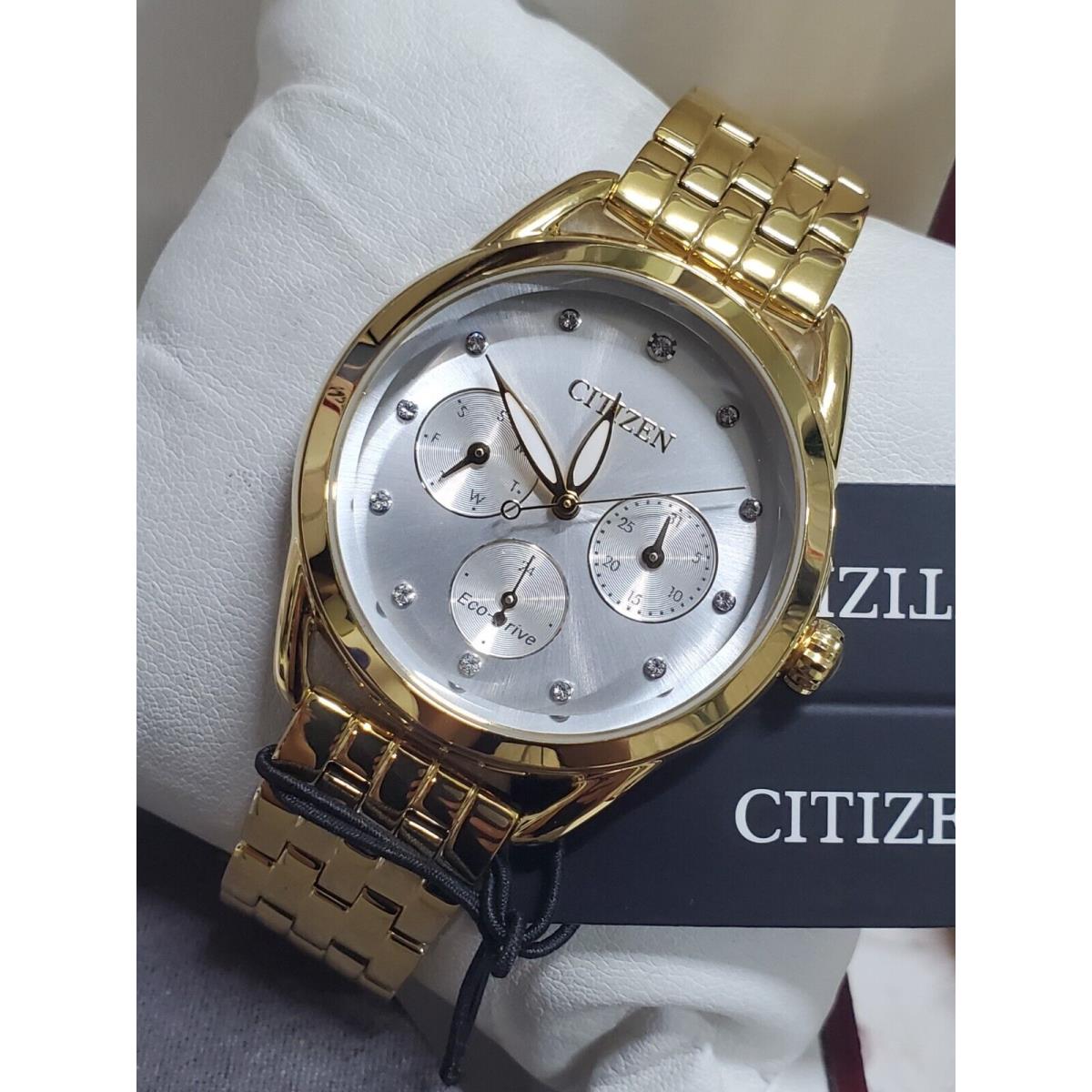 Citizen Womens Eco-drive Crystals Gold Day-date Multi-dial Watch FD2052-58A