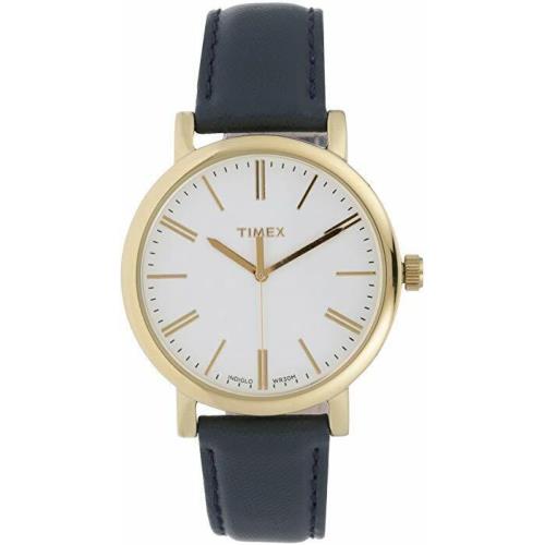 Timex TW2P63400 Originals Modern Women`s Watch Dark Blue Leather Watch - White Dial, Blue Band
