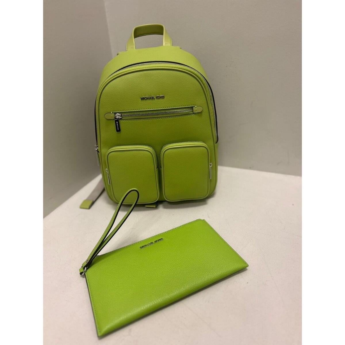 Michael Kors Women Medium Leather Zip Pocket Function Travel Shoulder Backpack LIME