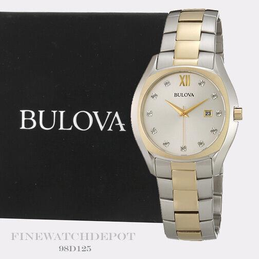 Bulova Men`s Diamond Silver Dial Two Tone Quartz Watch 98D125