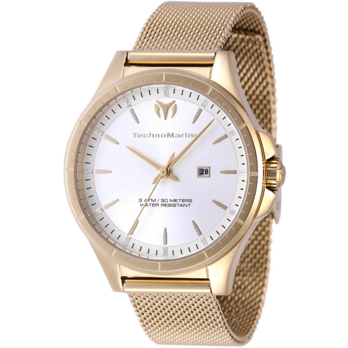 Technomarine Women`s Watch Moonsun Silver Tone Dial Yellow Gold Case TM-822036