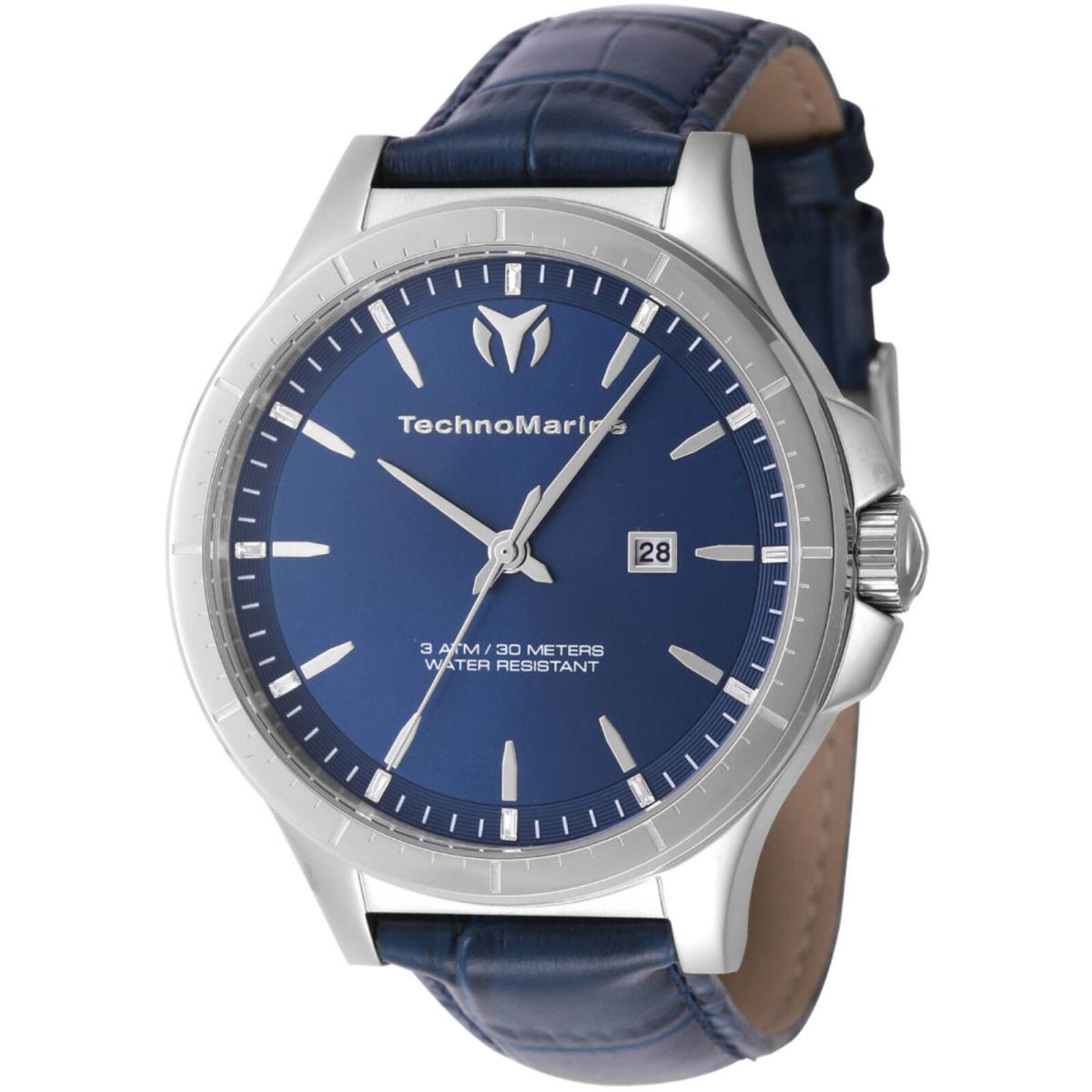 Technomarine Men`s Watch Moonsun Quartz Blue Dial Leather Strap Date TM-822012