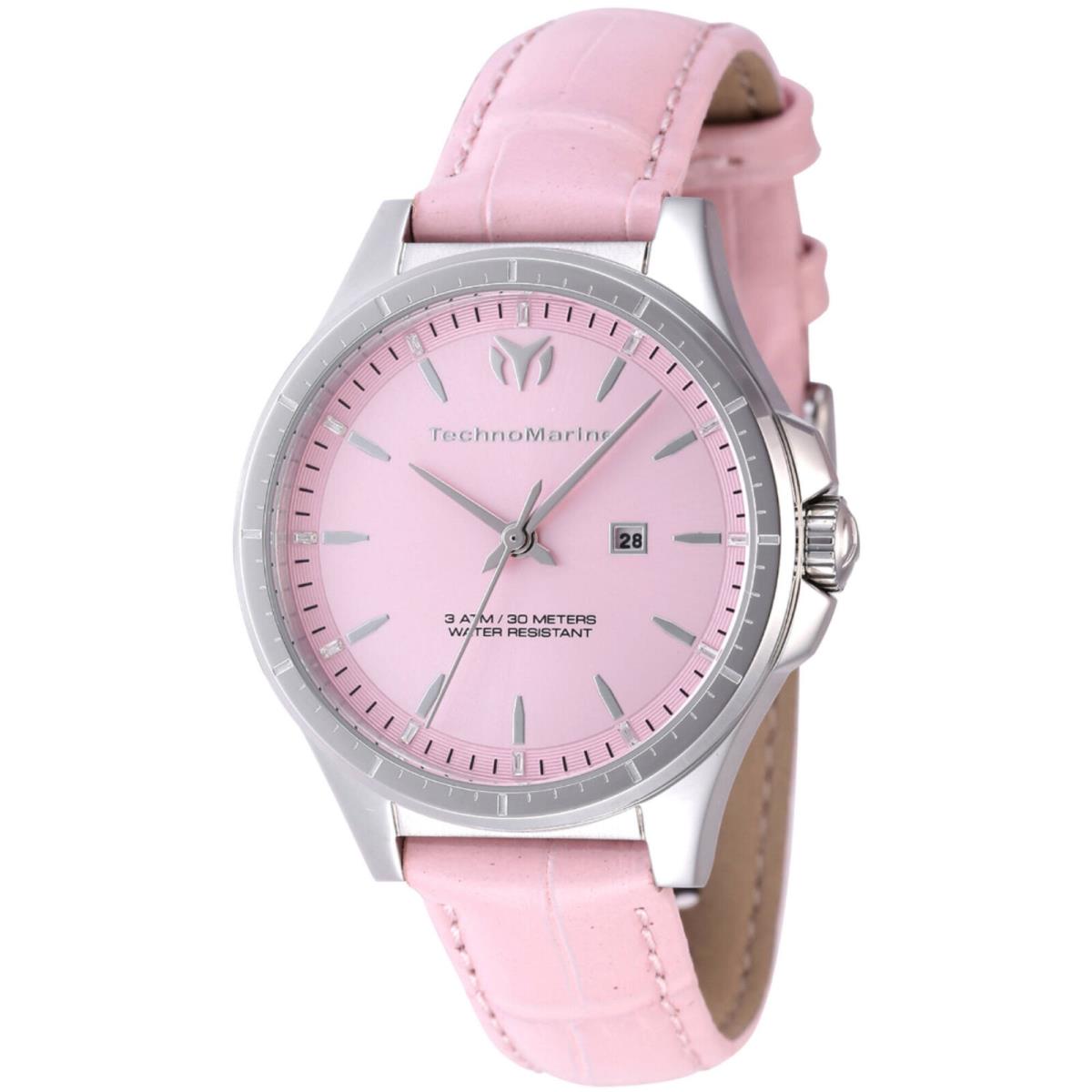 Technomarine Women`s Watch Moonsun Quartz Pink Dial Leather Strap TM-822041