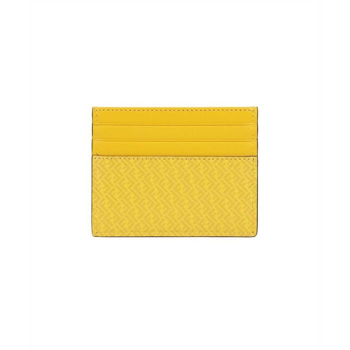 Fendi FF Logo Print Sunflower Yellow Leather Card Case 7M0164