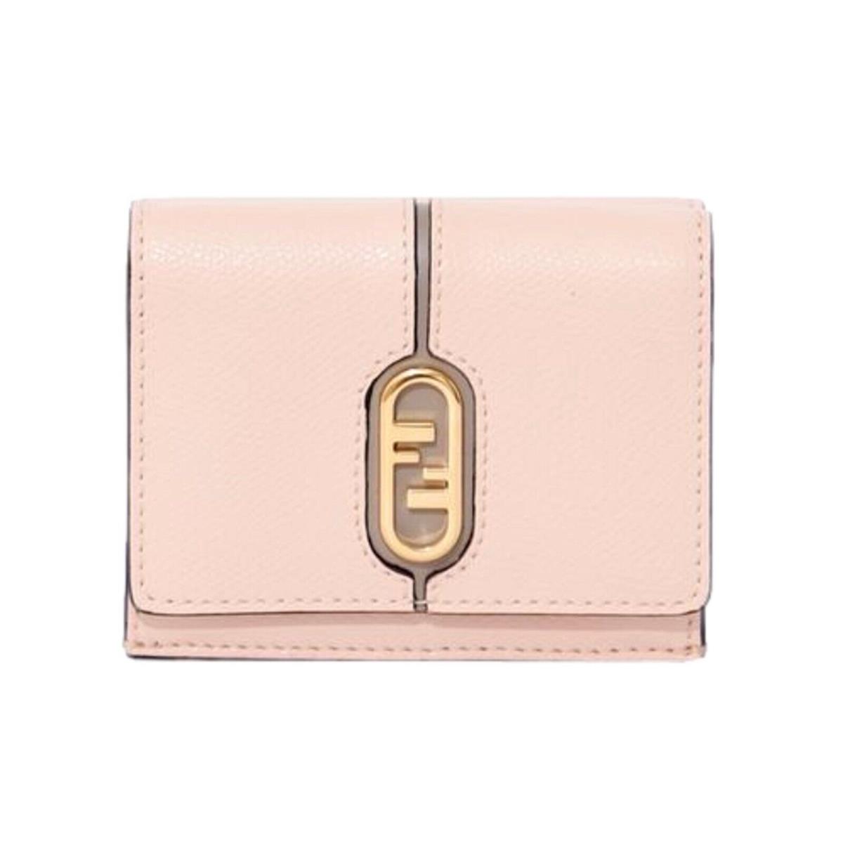 Fendi O`lock Wallet Micro Trifold Rose Pink Tortora Gray Calf Leather