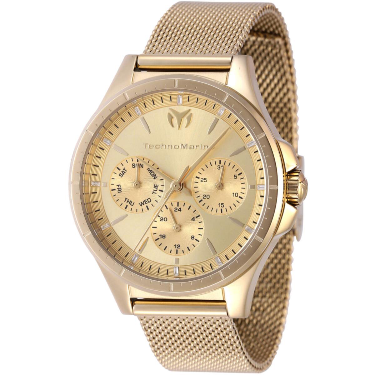 Technomarine Moonsun Date-day Quartz Gold Dial Ladies Watch TM-822053