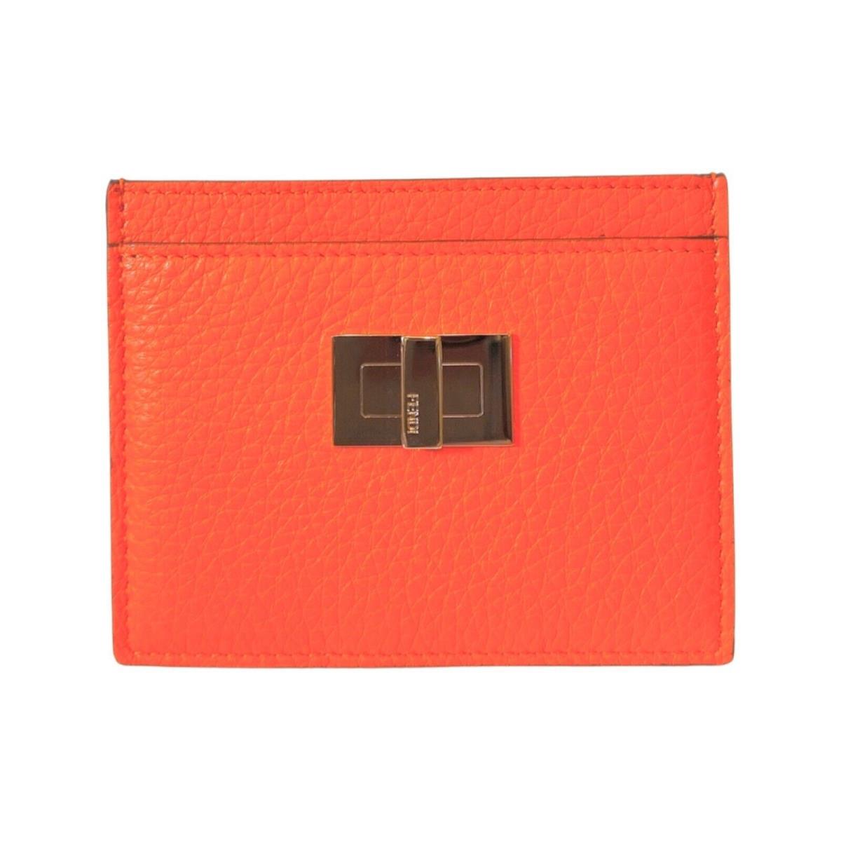 Fendi Peekaboo Orange Grained Leather Card Case Wallet