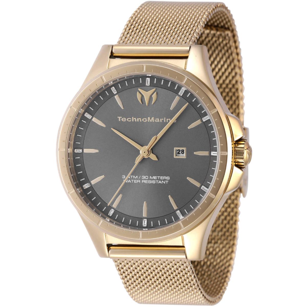 Technomarine Women`s Watch Moonsun Charcoal Dial Yellow Gold Case TM-822037