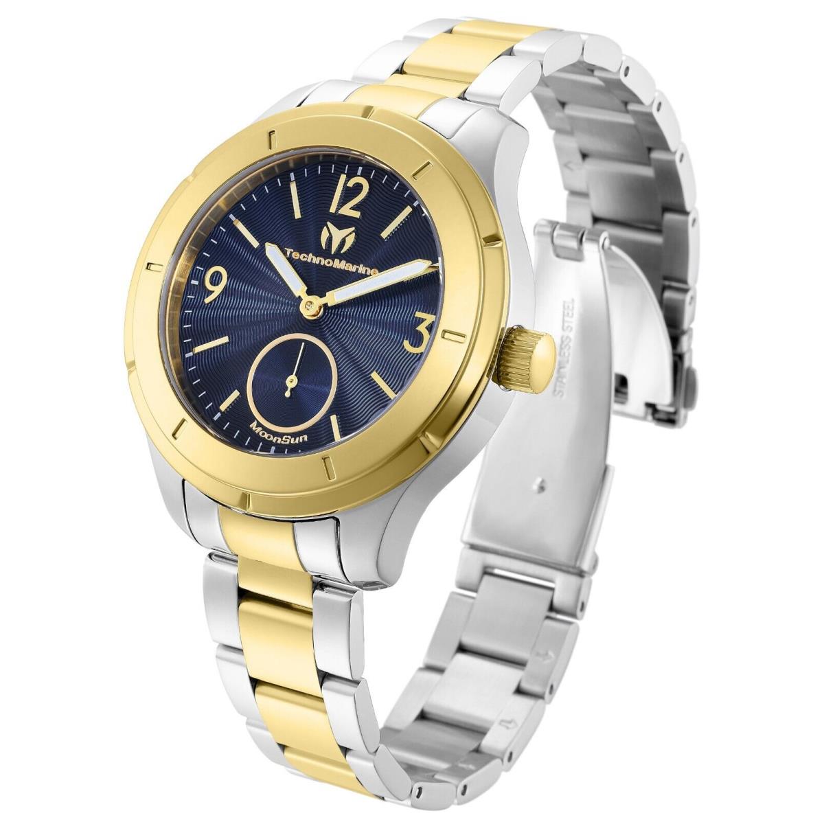 Technomarine Unisex TM-818002 Moonsun Gold Tone 42mm Watch with Blue Dial - Dial: Blue, Band: Gold