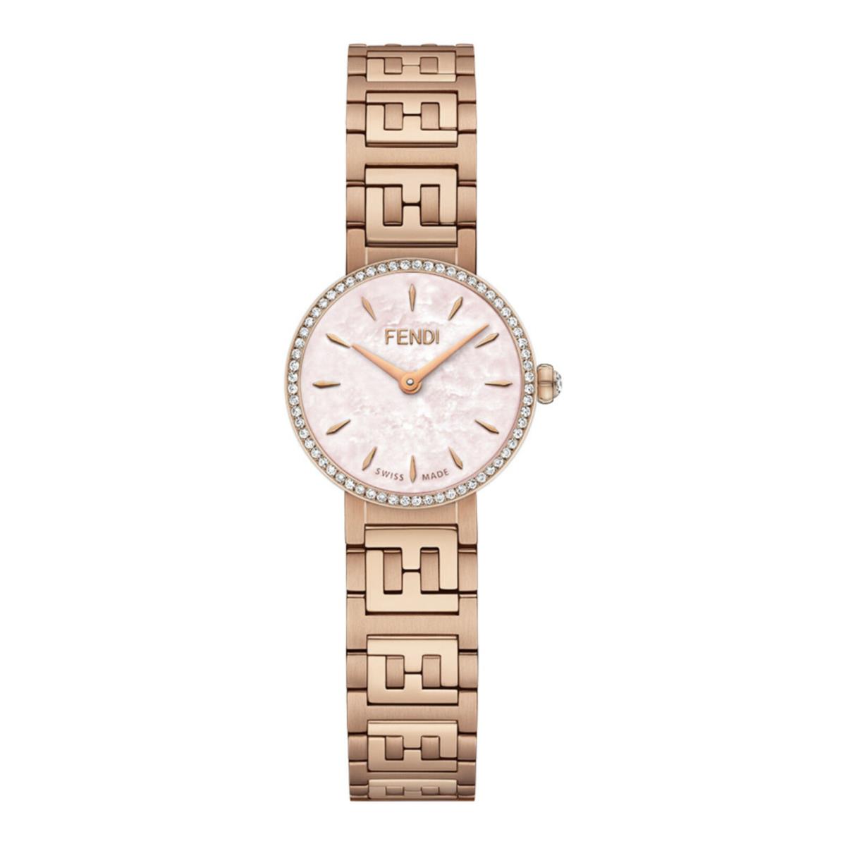 Fendi Womens Forever Fendi Rose Gold 19mm Bracelet Fashion Watch - Dial: Pink, Band: Gold, Bezel: Rose Gold