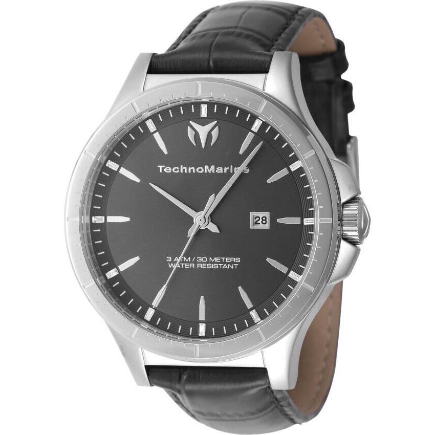 Technomarine Moonsun Date Quartz Charcoal Dial Men`s Watch TM-822011 - Dial: Charcoal, Band: Black, Bezel: Silver-tone