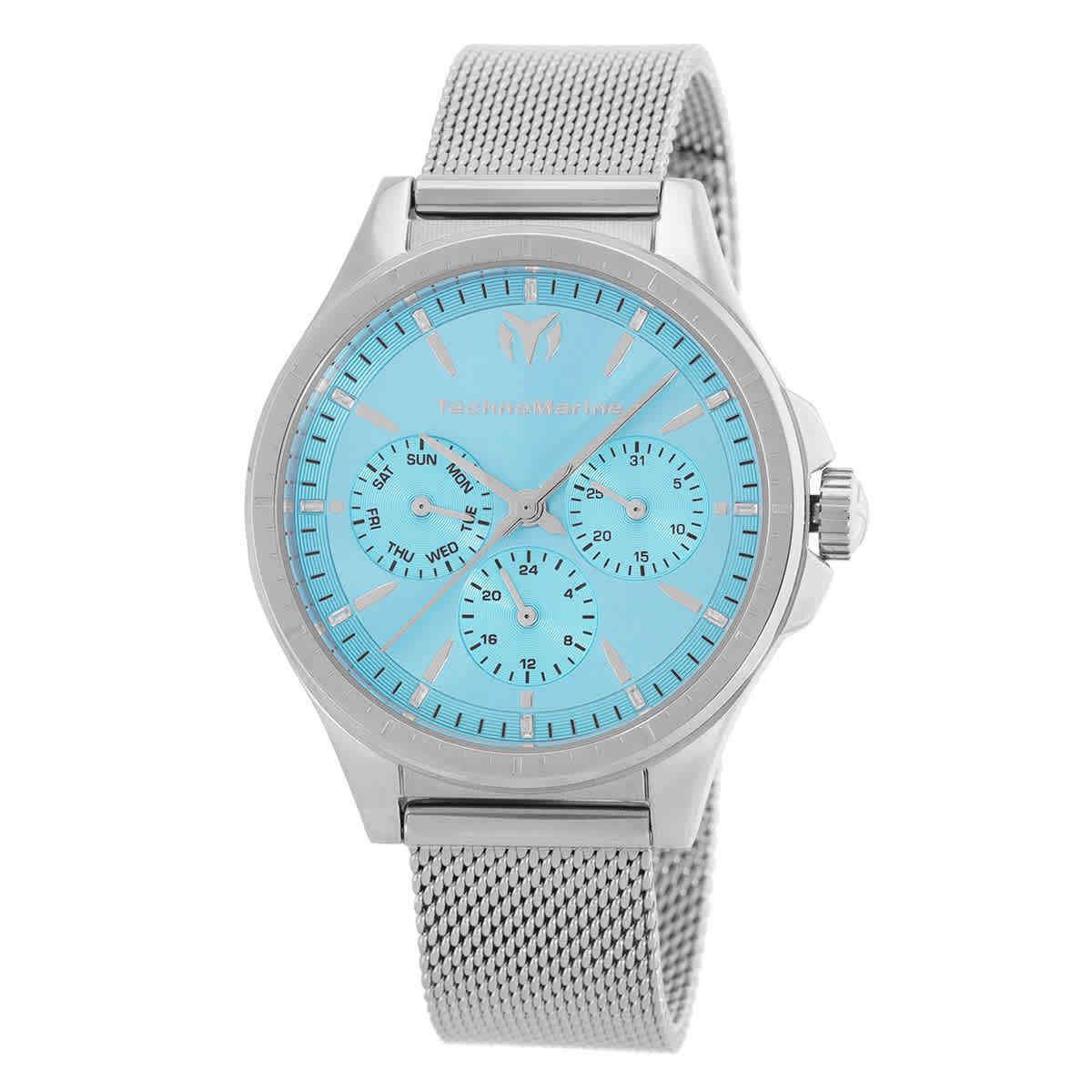 Technomarine Moonsun Date-day Quartz Light Blue Dial Ladies Watch TM-822050