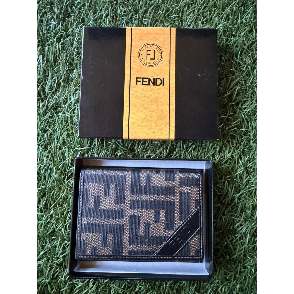 Fendi Vintage Zucca FF Logo Card Bill Bi-fold Wallet Black Brown Box Deadstock