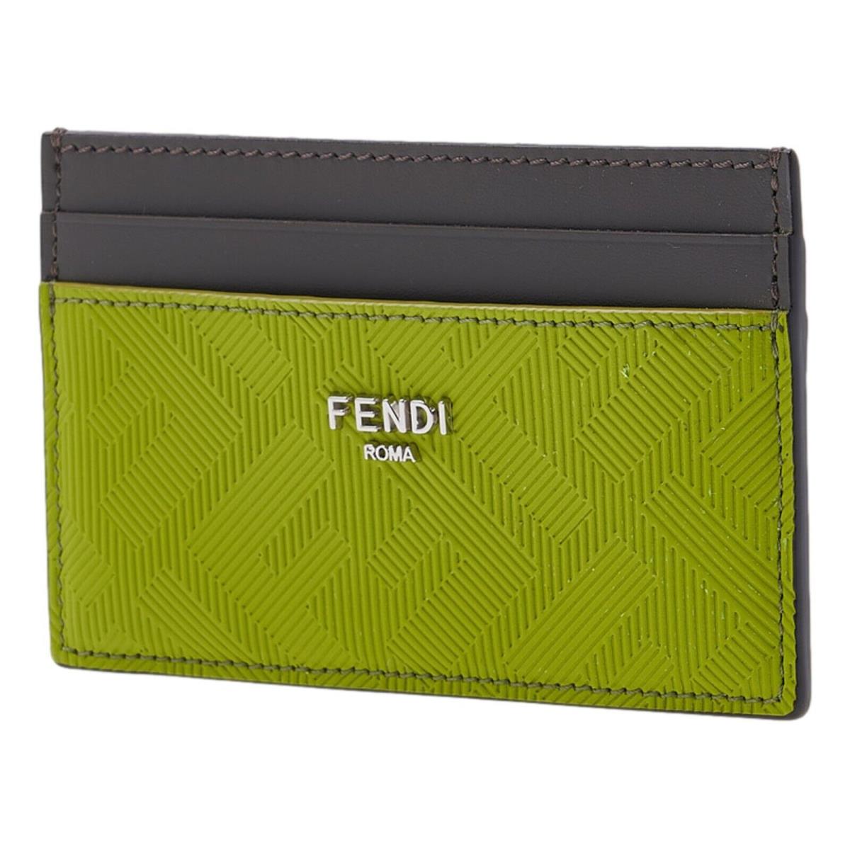 Fendi FF Zucca Cardholder Card Case Wallet Wasabi Green Gray Calf Leather