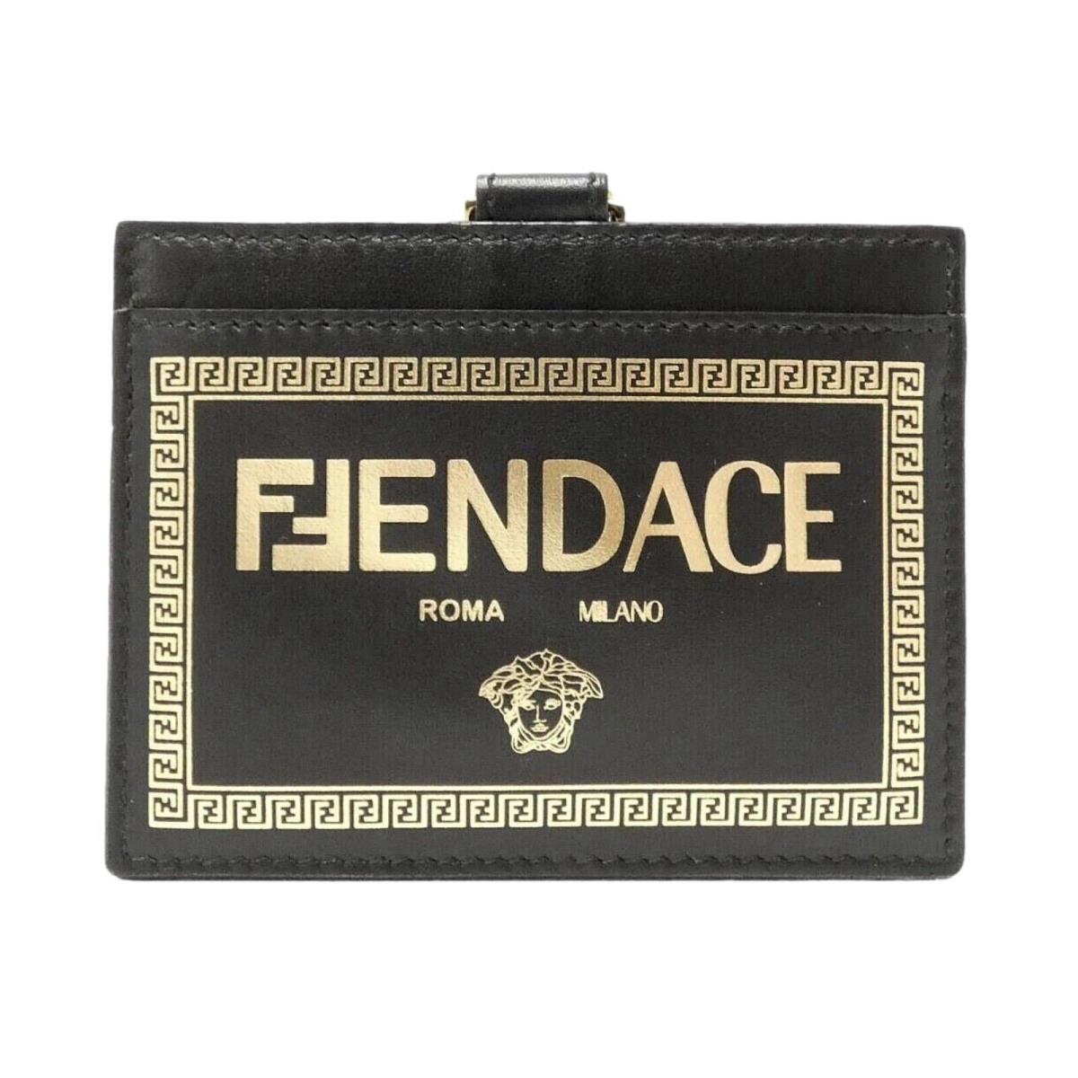 Fendi Fendace Black Leather Card Case Wallet Lanyard