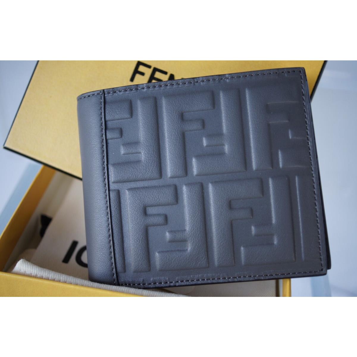 Fendi Men`s Wallet Bifold Credit Card Holder Gray CC Case Leather