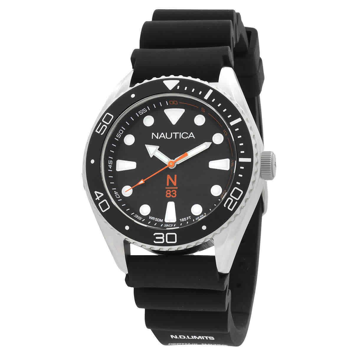 Nautica N83 Sporty Quartz Black Dial Men`s Watch NAPFWF113 - Dial: Black, Band: Black, Bezel: Silver-tone