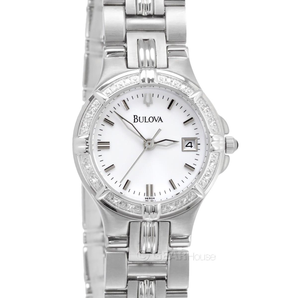 Bulova Womens 16 Diamonds Dress Watch White Dial Brushed Stainless Steel Band - Dial: White, Band: Silver, Bezel: Silver