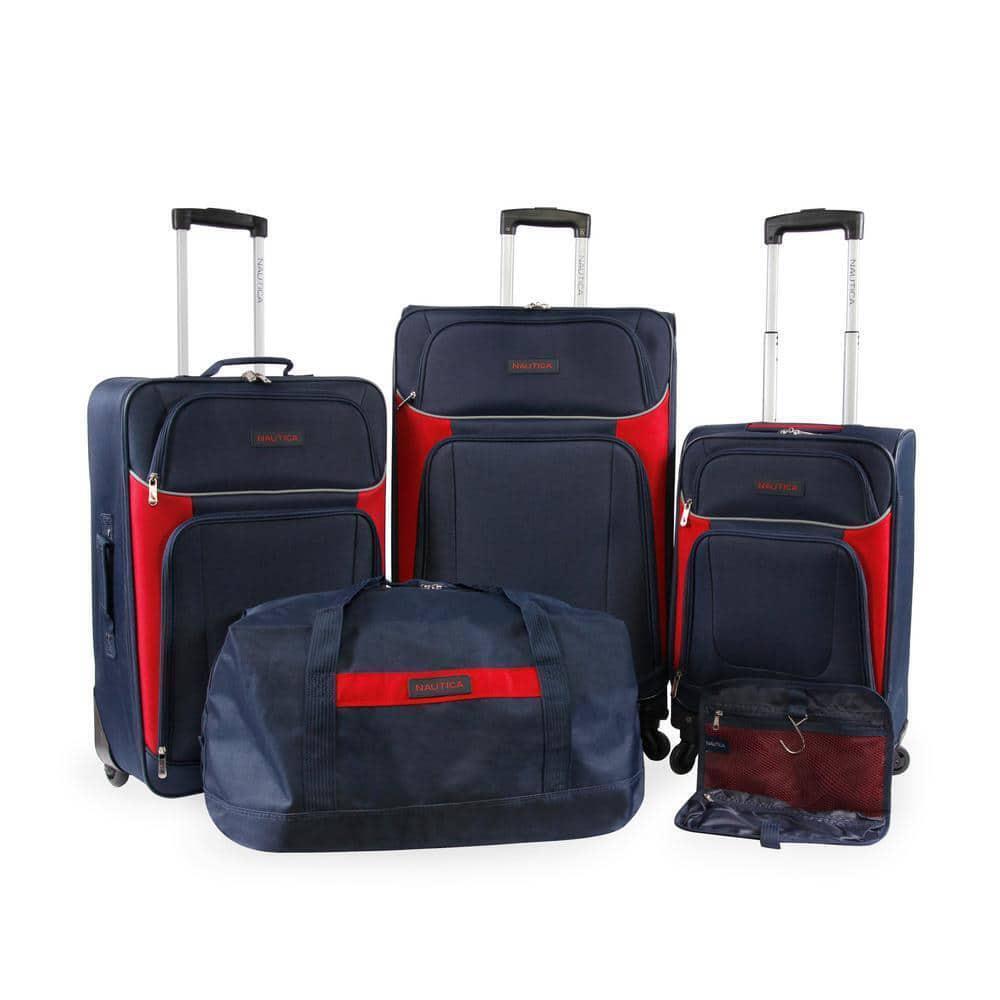 Nautica Luggage Set 5-Piece Adjustable Strap Lightweight Polyester Navy/red