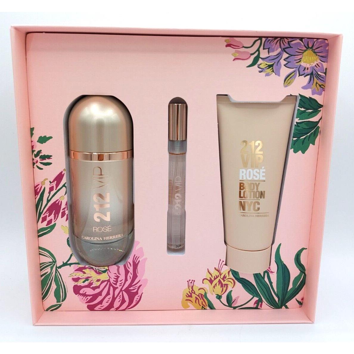 212 Vip Rose Carolina Herrera 3pcs Set Edp 2.7oz 0.34oz + B/l 3.4oz