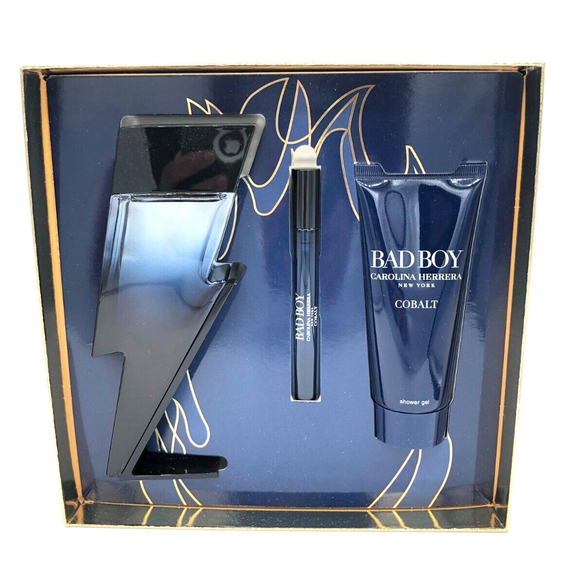 Bad Boy Cobalt Carolina Herrera 3pcs Set Edp Spray 3.4oz 0.34oz Gel 0.34oz