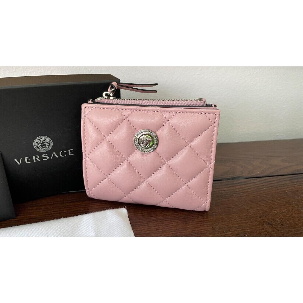 Versace Women`s Pink Quilted Lamb Leather Bifold Wallet Item 1005564