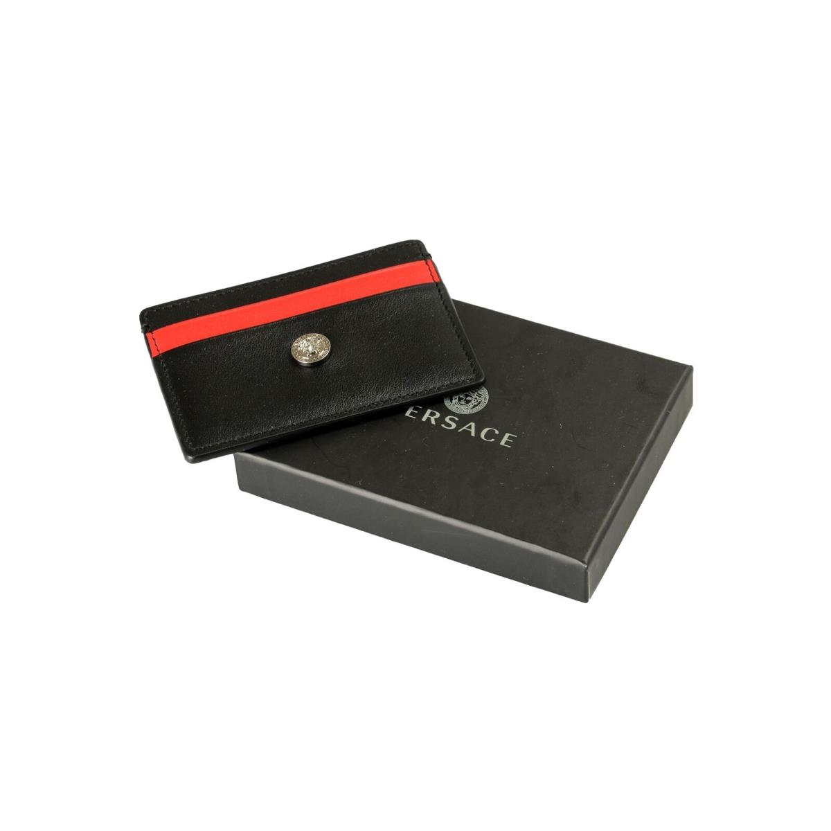 Versace Black Red Medusa Head Leather Card Case Holder