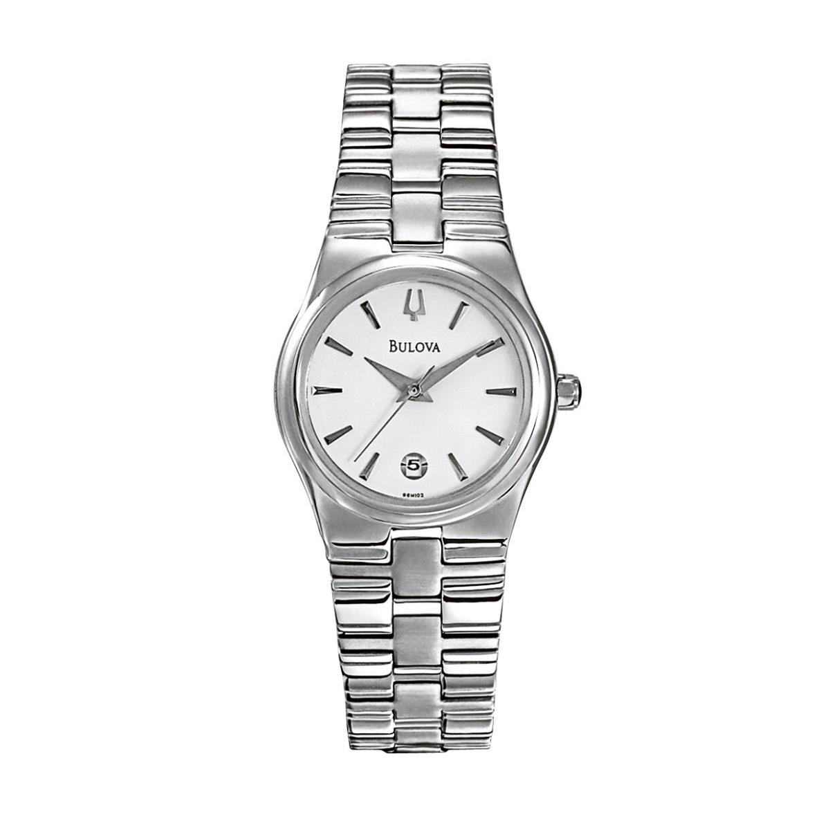 Bulova 96M102 Silver Tone Stainless Steel Date Women`s Watch Great Gift