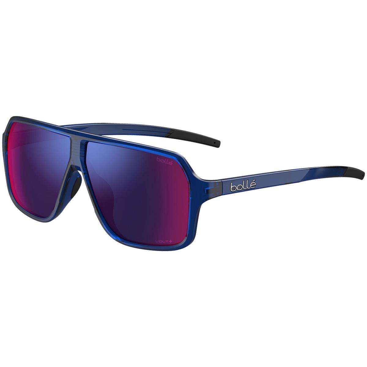 Bolle Prime Volt+ Polarized Men`s Square Aviator Sunglasses - BS030VP - Taiwan Navy Crystal Shiny/Ultraviolet (007)